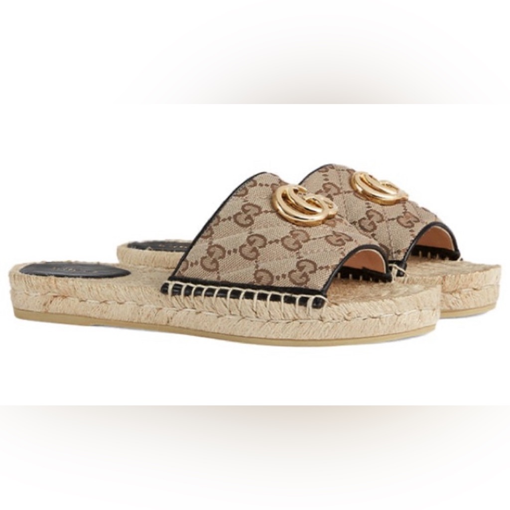 Gucci Women’s Gg Marmont Monogram Canvas Slide Espadrille Sandal
